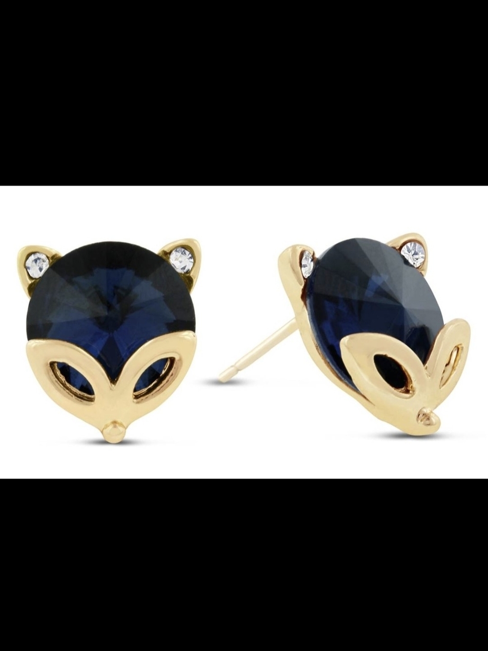 🦊 Gold-Tone Fox-Shaped Blue Crystal Stud Earrings with Swarovski Elements